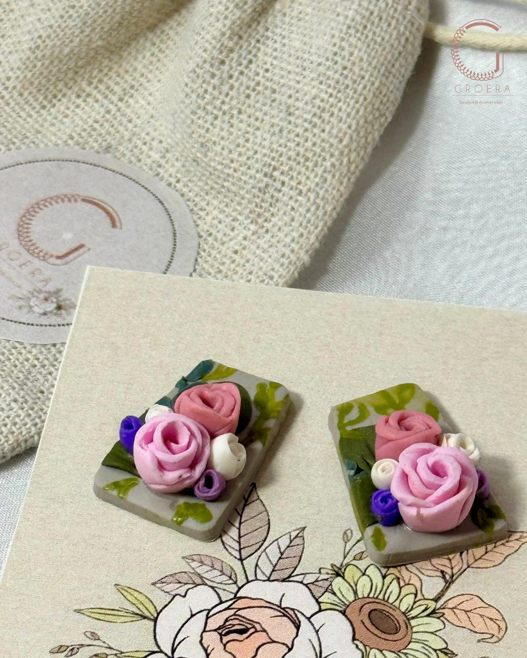 Polymer Clay Earrings - Timeless Rose Studs