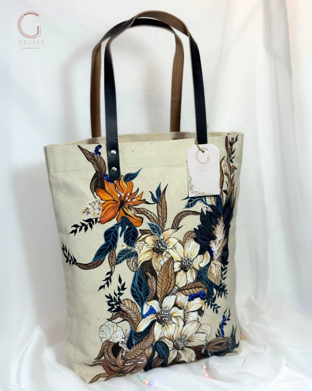 Painted Autumn Bloom Canvas Tote Bag