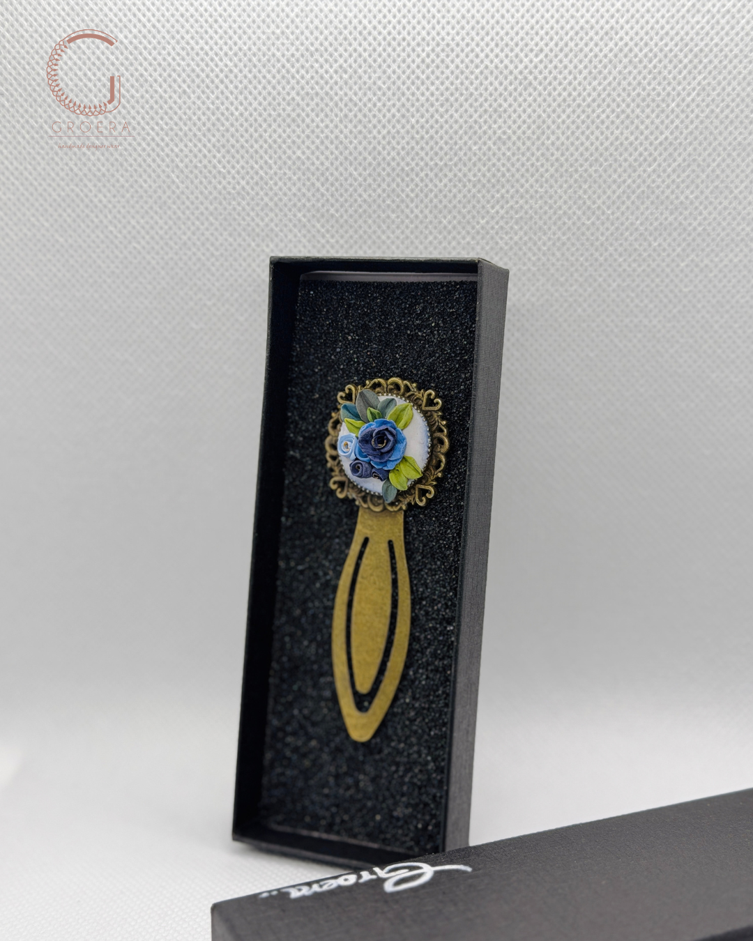 Blue Garden Heirloom handmade polymer clay floral bookmark