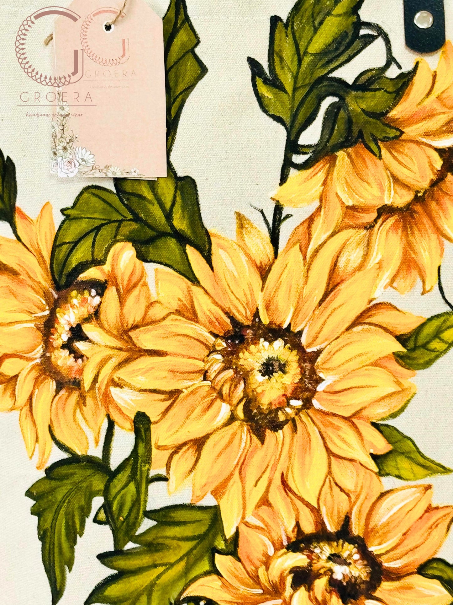 Painted Solflora Tote Bag - Hand painted tote bag close up 2