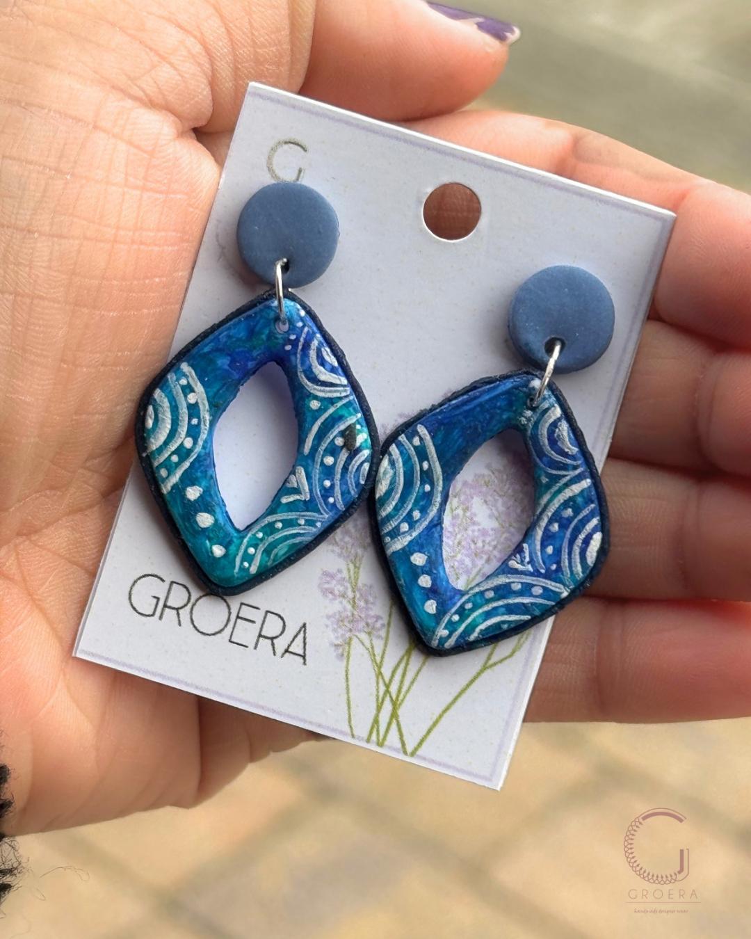 Polymer Clay Earrings - Oceanic Swirl Drops