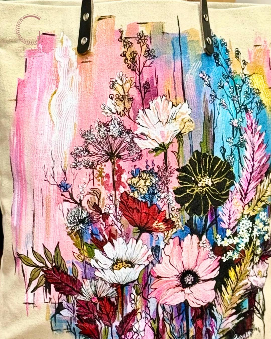 Colorful floral design on a textured background