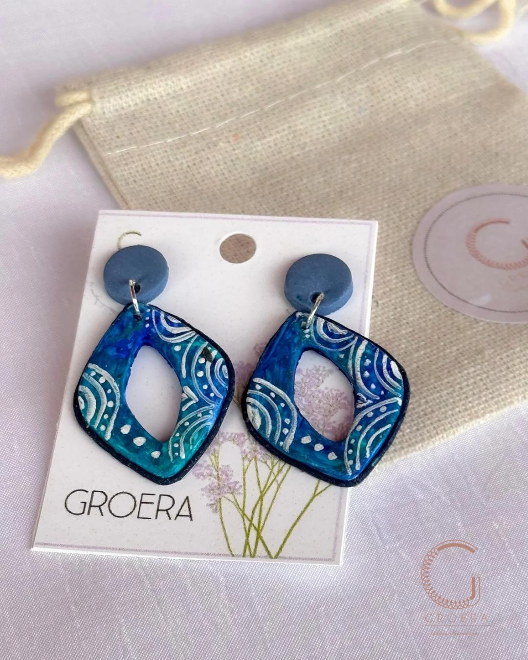 Polymer Clay Earrings - Oceanic Swirl Drops