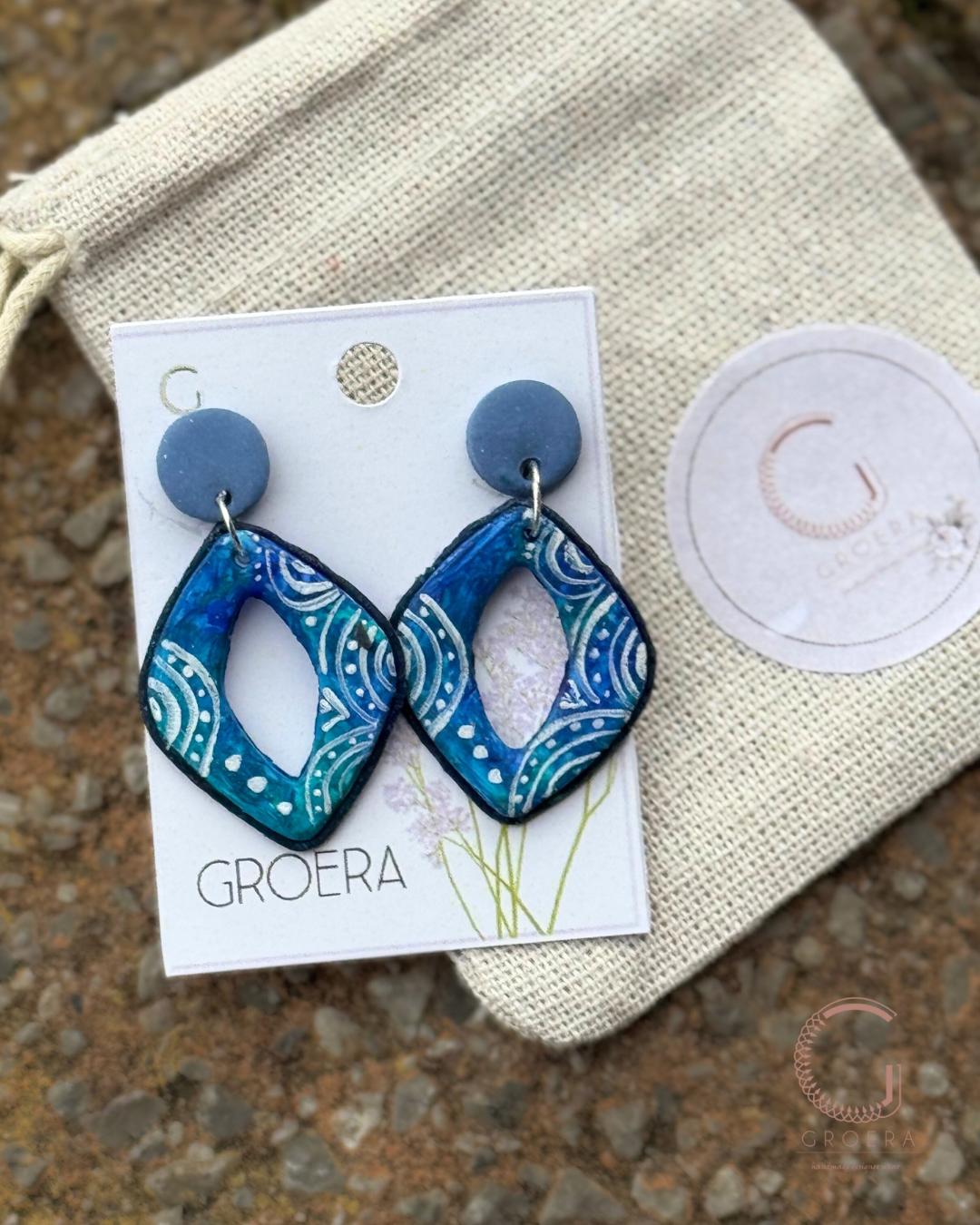 Polymer Clay Earrings - Oceanic Swirl Drops