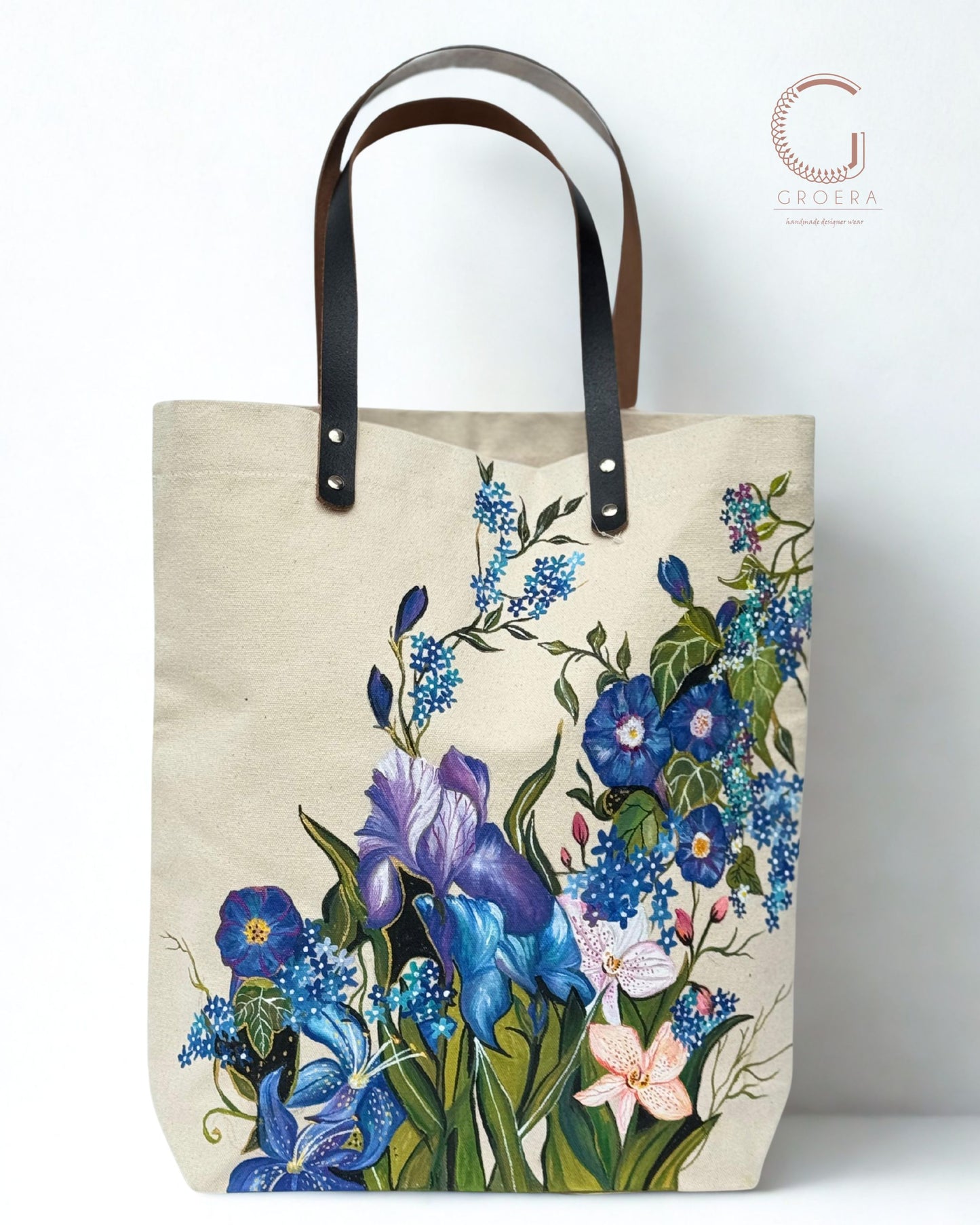Painted Iris Bloom Canvas Tote Bag - Front