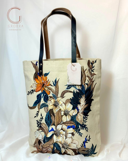 Painted Autumn Bloom Canvas Tote Bag