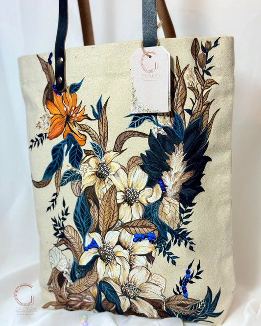 Painted Autumn Bloom Canvas Tote Bag