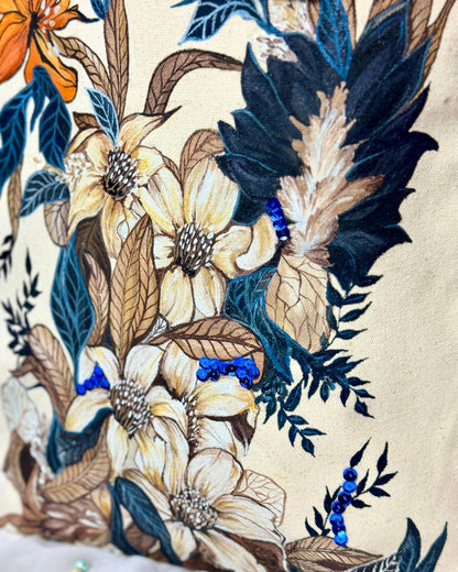Painted Autumn Bloom Canvas Tote Bag