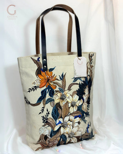 Painted Autumn Bloom Canvas Tote Bag