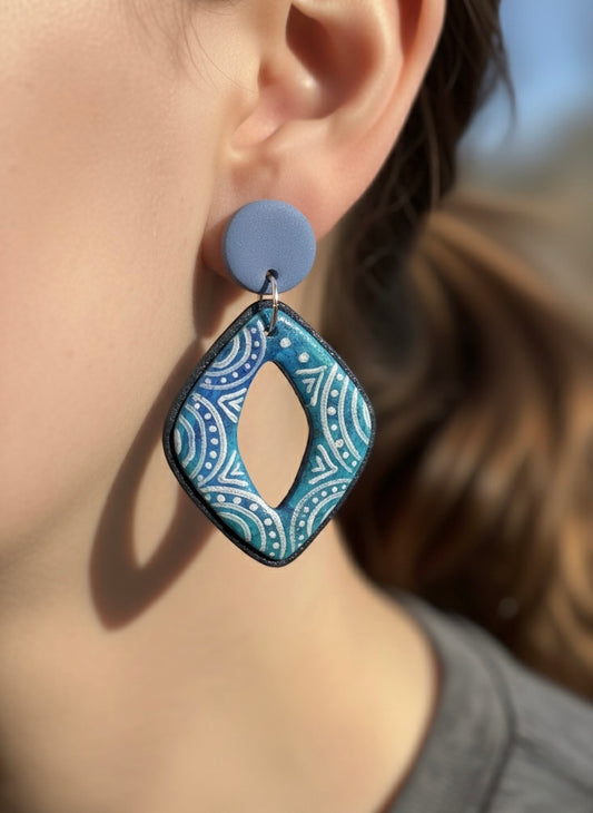 Polymer Clay Earrings - Oceanic Swirl Drops