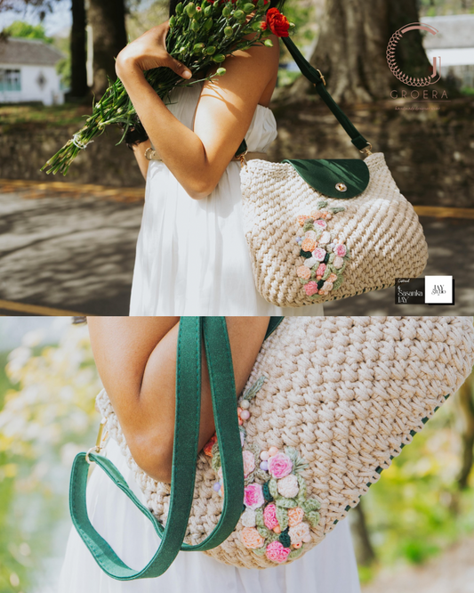 Bridgerton styled crochet shoulder bag
