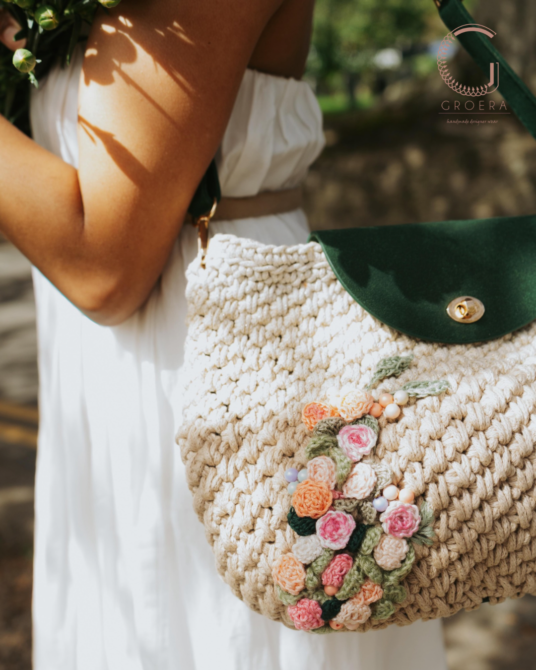 Bridgerton styled crochet shoulder bag