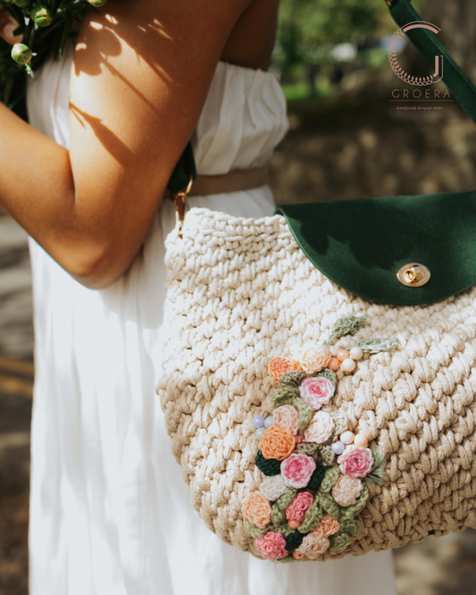 Bridgerton styled crochet shoulder bag
