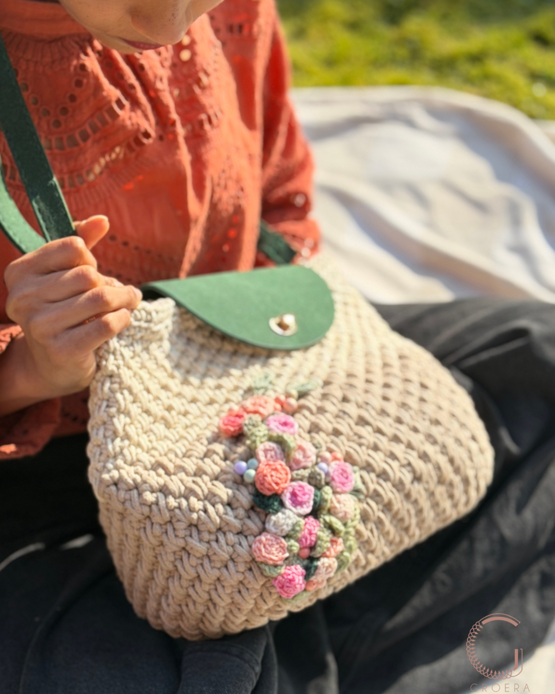 Bridgerton styled crochet shoulder bag