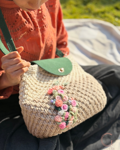 Bridgerton styled crochet shoulder bag