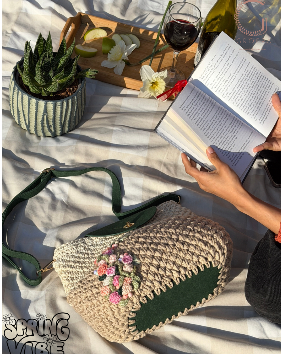 Bridgerton styled crochet shoulder bag