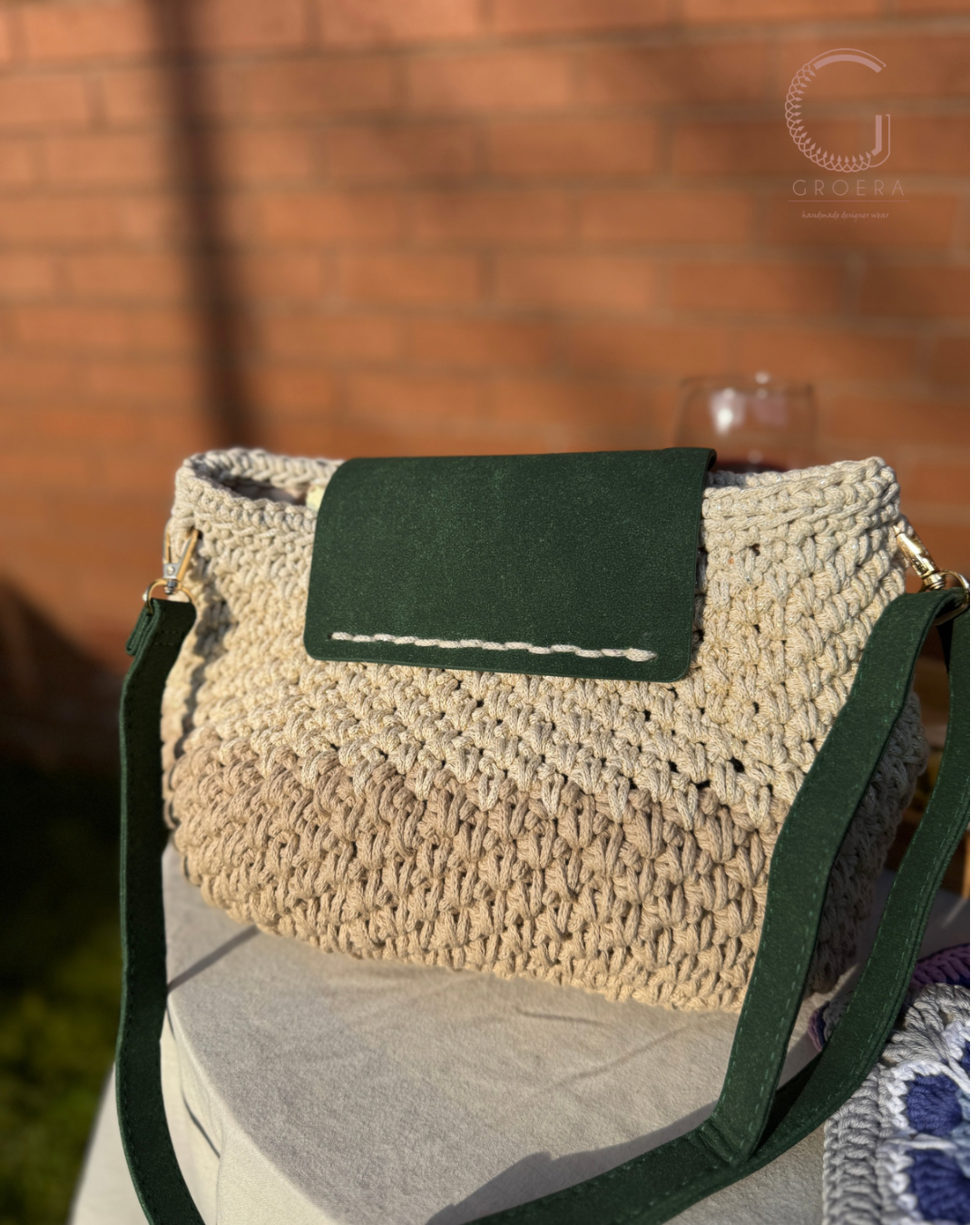 Bridgerton styled crochet shoulder bag