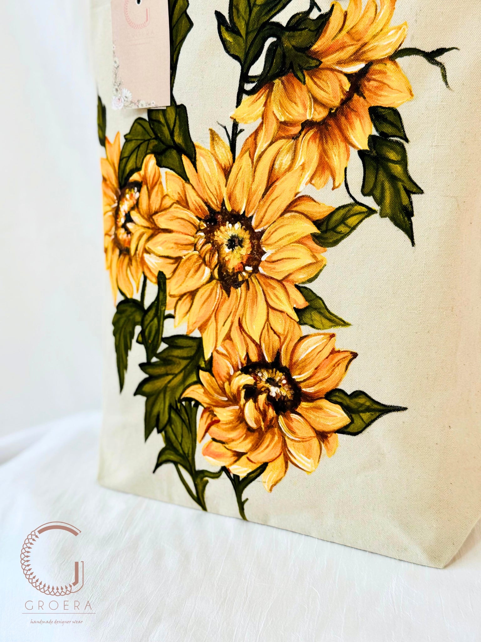 Painted Solflora Tote Bag - Hand painted tote bag close up