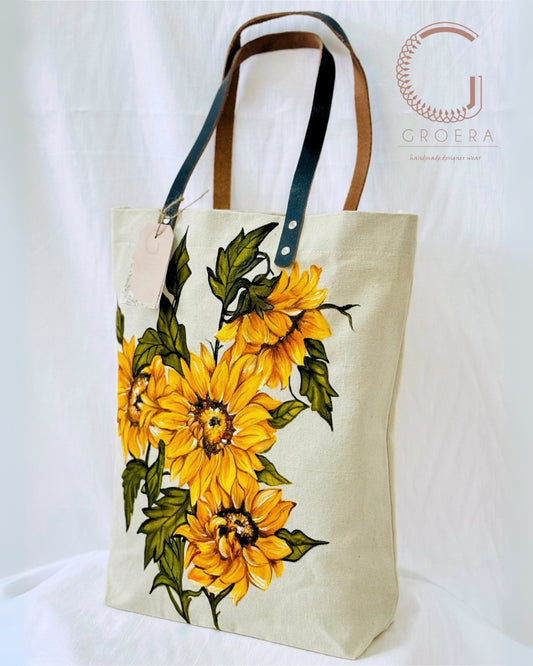 Painted Solflora Tote Bag - Hand painted tote bag side