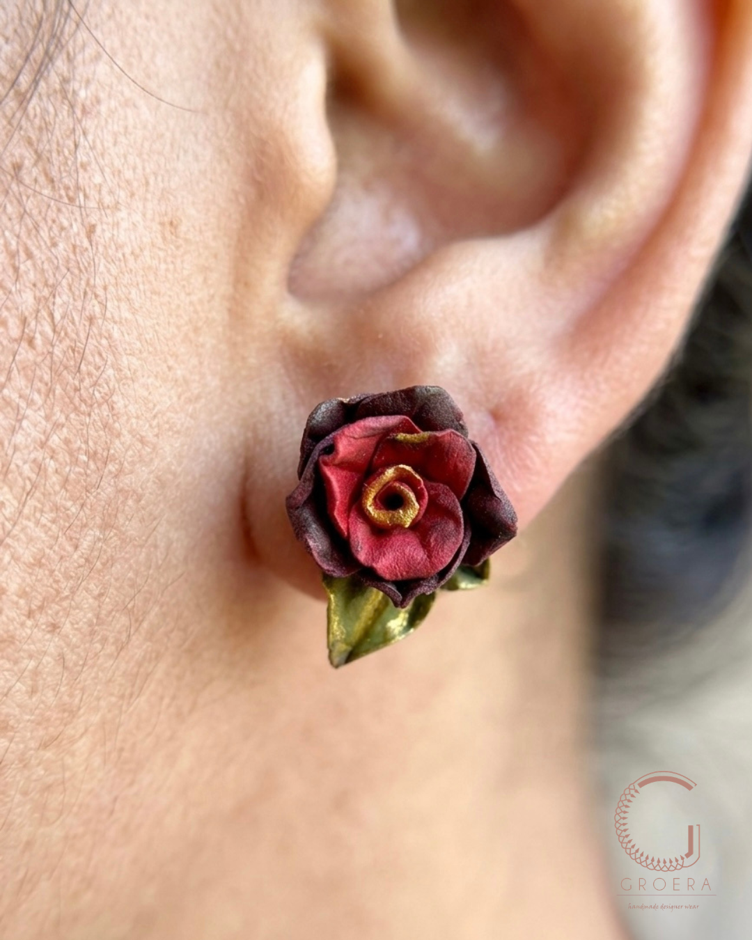 Polymer Clay Earrings - Rosebud Stud