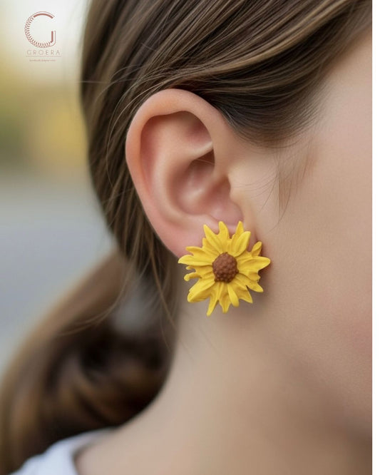 Mini sunflower earrings lightweight polymer clay floral design