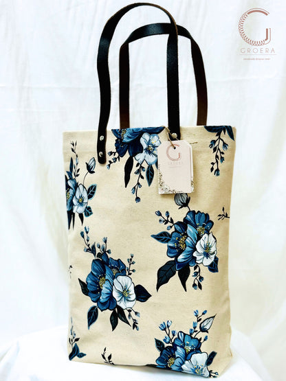 Painted Midnight Blossom Tote Bag - hand painted tote bag side