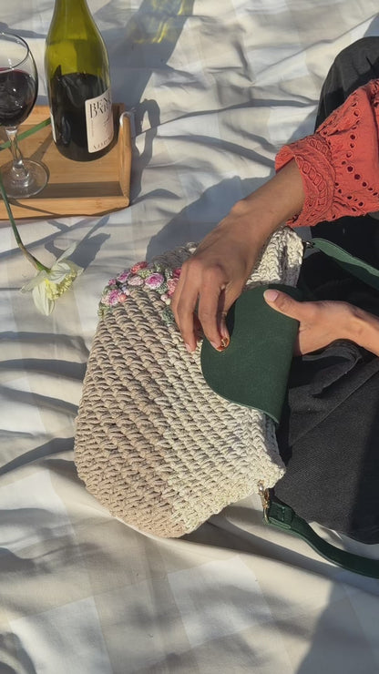 Bridgerton styled crochet shoulder bag