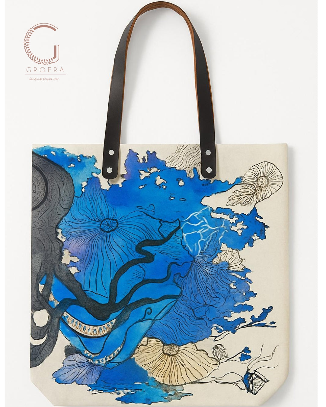 Painted Blue Ocean Abstract Tote Bag  - Hand painted tote bag front